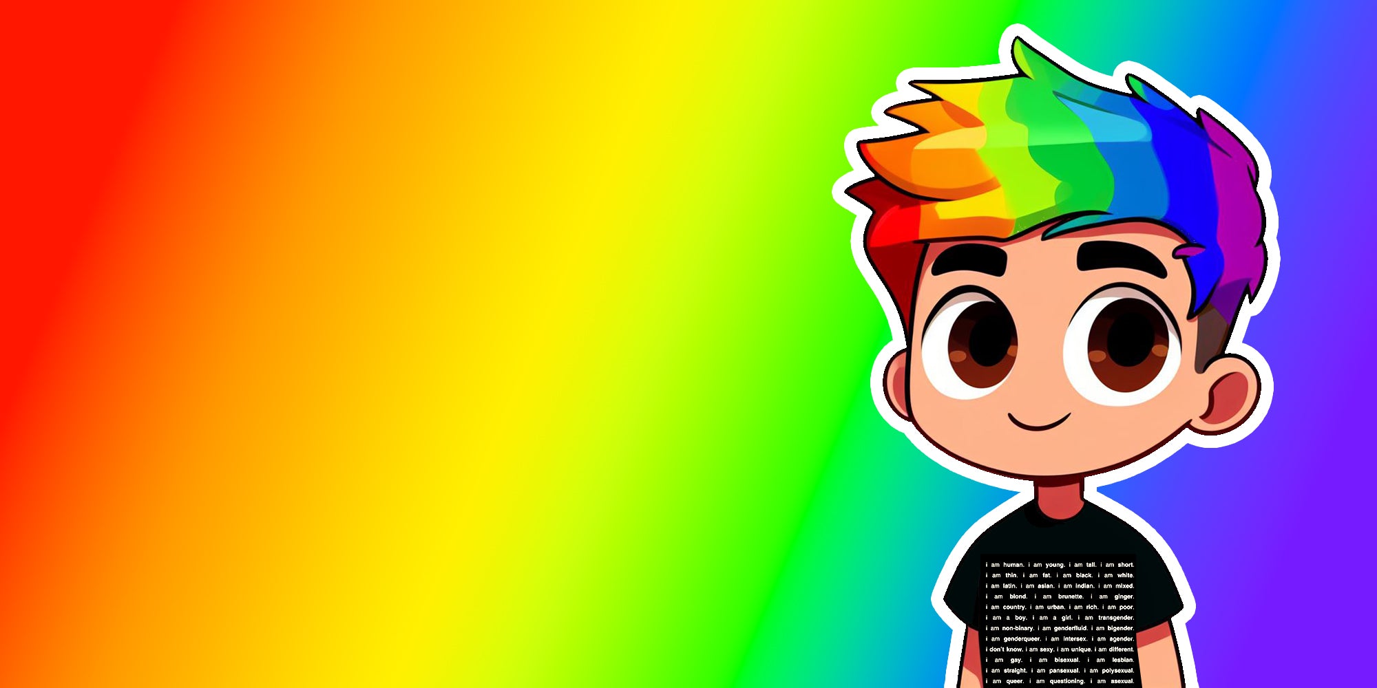 Cartoon version of Matthew wearing an I Am Me shirt